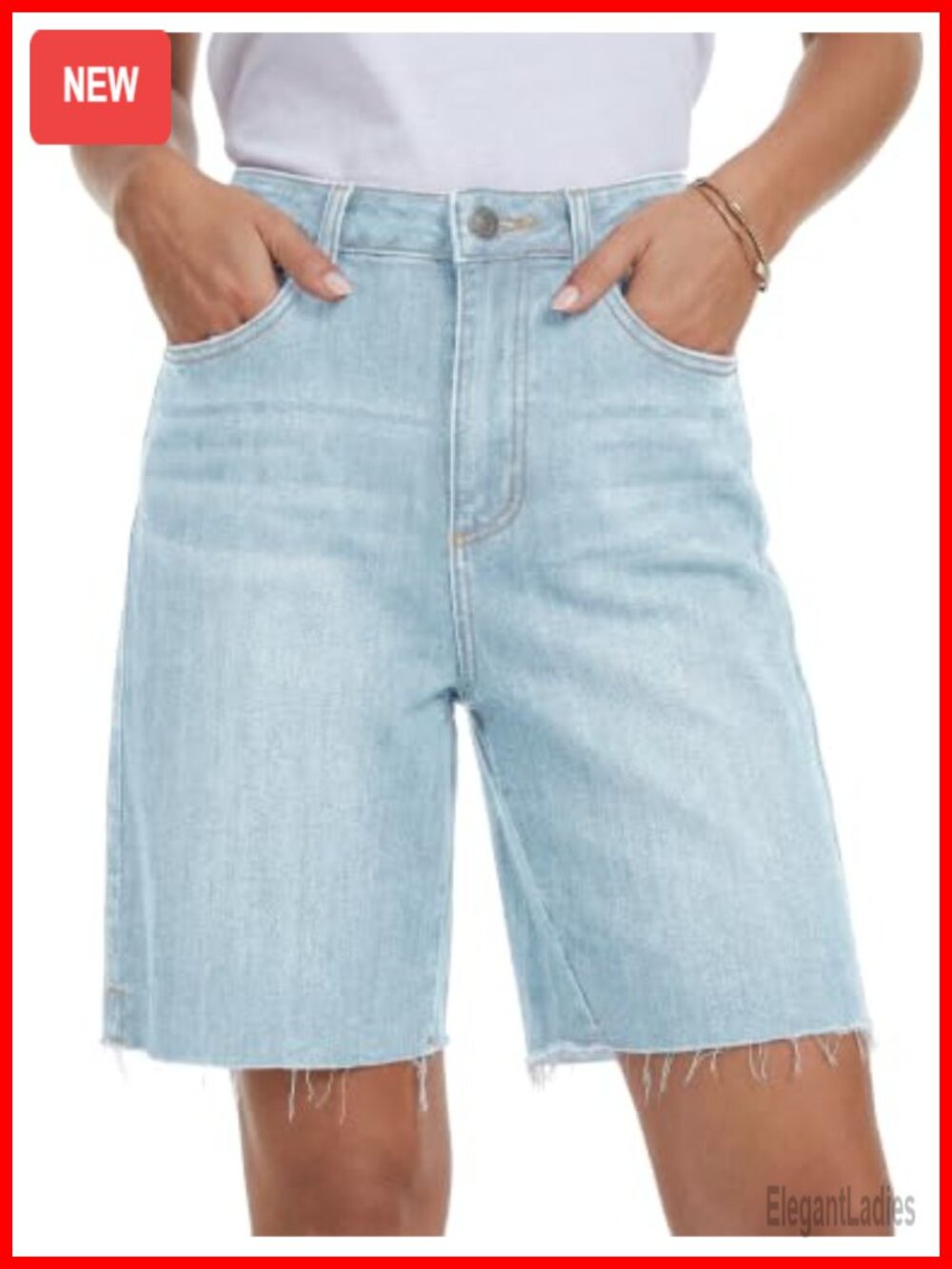 YUCOLEN High Waist Distressed Bermuda Jean Shorts S-2XL Stretchy Y2K